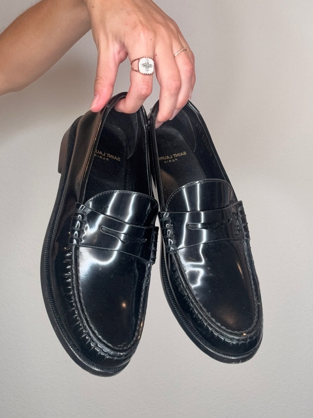 Saint Laurent Black Patent Leather Penny Loafers
